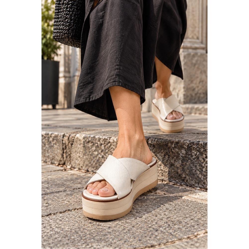 Paloma Barceló Dorothea Leather Platform Wedge Sandals White 37 US 6.5